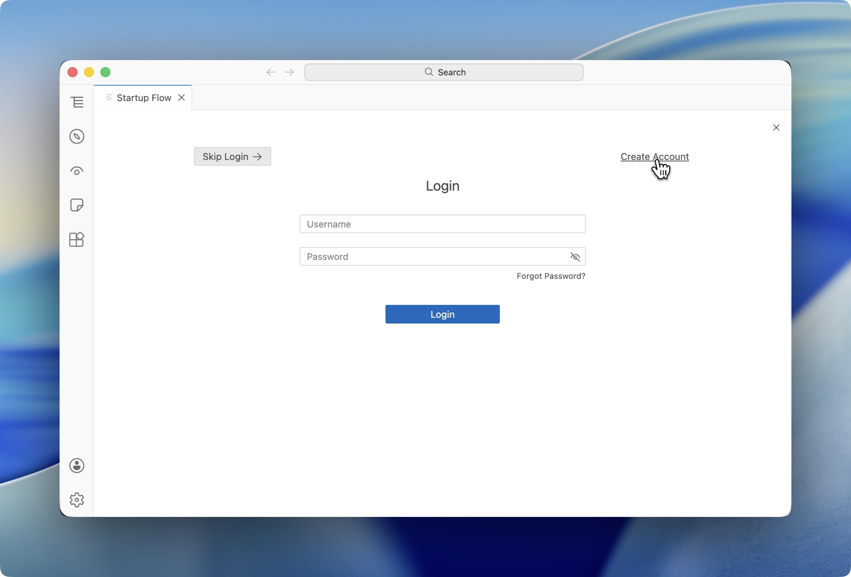 Screenshot of the login page